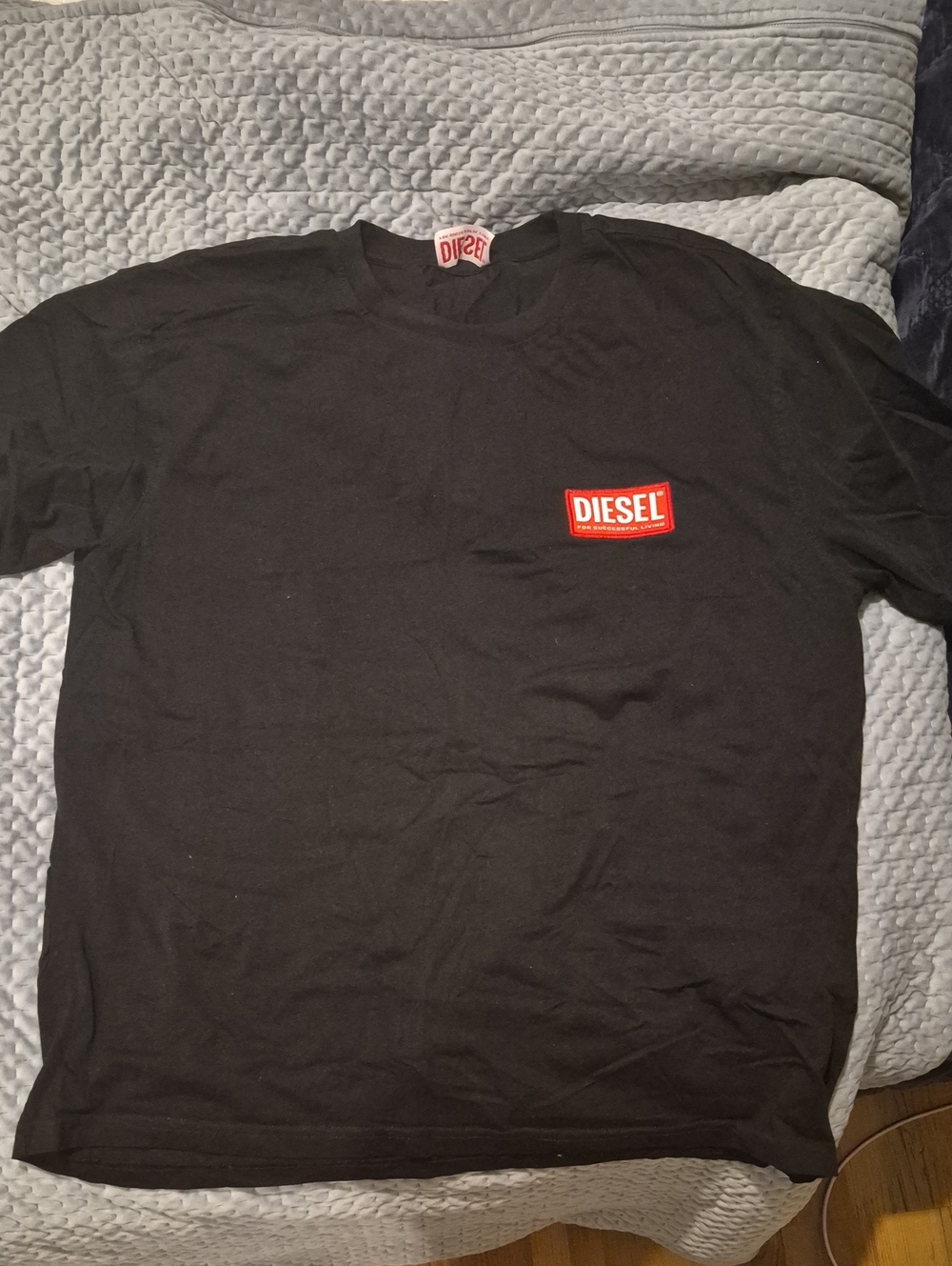 Diesel Black Short Sleeve Tee with Red Logo Patch Size M